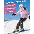 Winter Trapper Hat for Women - Windproof & Waterproof Hat with Removable Mask Goggles Ear Flaps, Purple