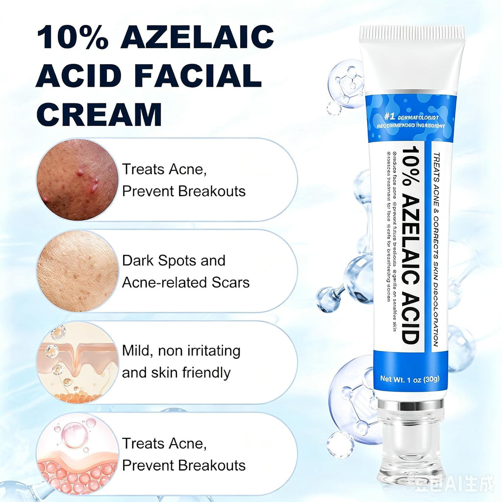 Azelaic Acid 10% Cream For Face - Acne Cream For Rosacea Reducing Relief Pimple Breakouts Blackhead Pigmentation And Redness - Azelaic Acid Gel For Facial And Skin Care