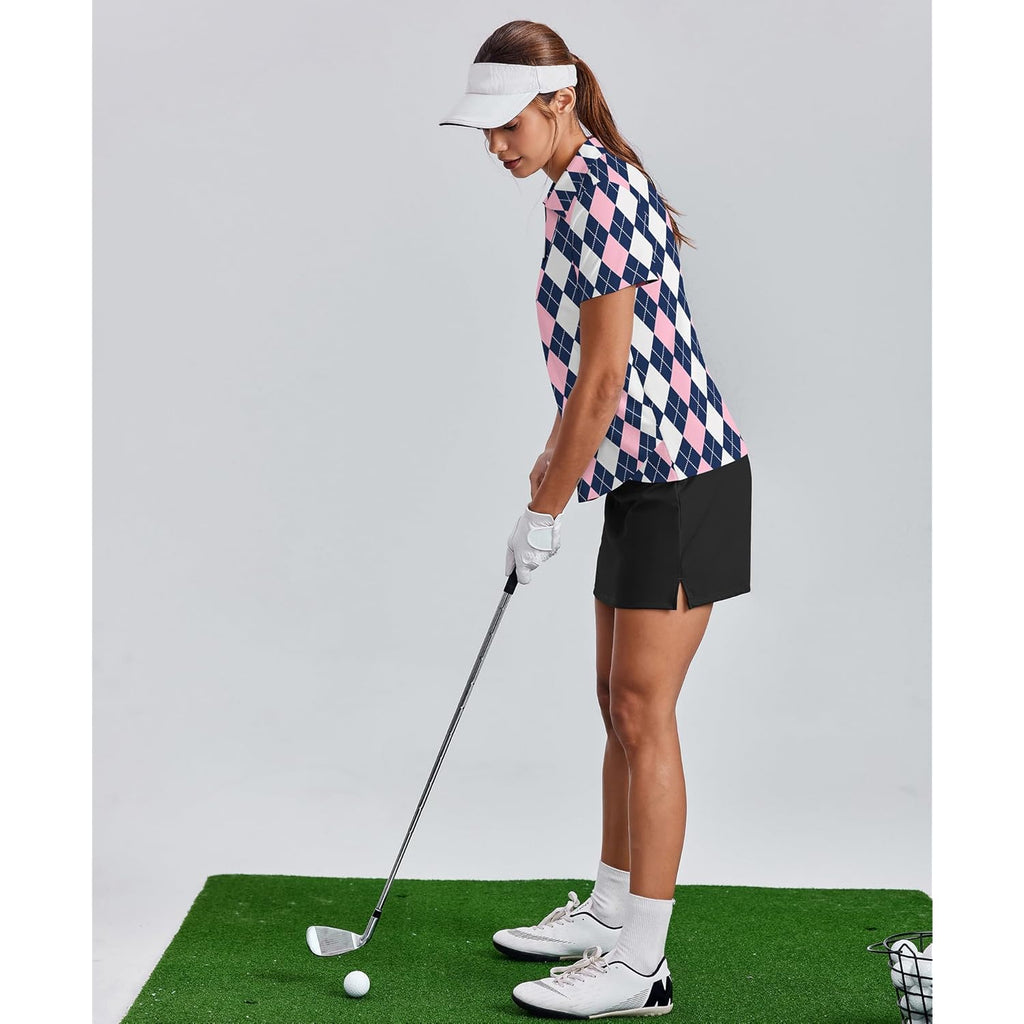 Womens Golf Shirt Short Sleeve Polo Shirts UPF 50+ Tennis Top V-Neck Workout Tops Collared Activewear T-Shirts