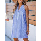 Cupshe Womens Summer Dresses V Neck Sleeveless Striped Button Up Mini Casual Coverup Dress