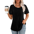 Womens T Shirts Short Sleeve Pleated Dressy Casual Scooped Neck Summer Tops Blouses