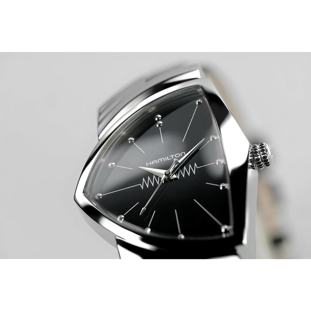 Hamilton Ventura Swiss Quartz Men'S Watch, 32Mm X 50Mm Stainless Steel Case, Swiss Made, Black Dial Analog Wrist Watch For Men, 50M Waterproof, Mineral Crystal