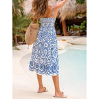 Cupshe Womens Boho Midi Dresses Summer Spaghetti Strap Crochet Lace V Neck Drawstring Waist Beach Vacation Casual Sundress