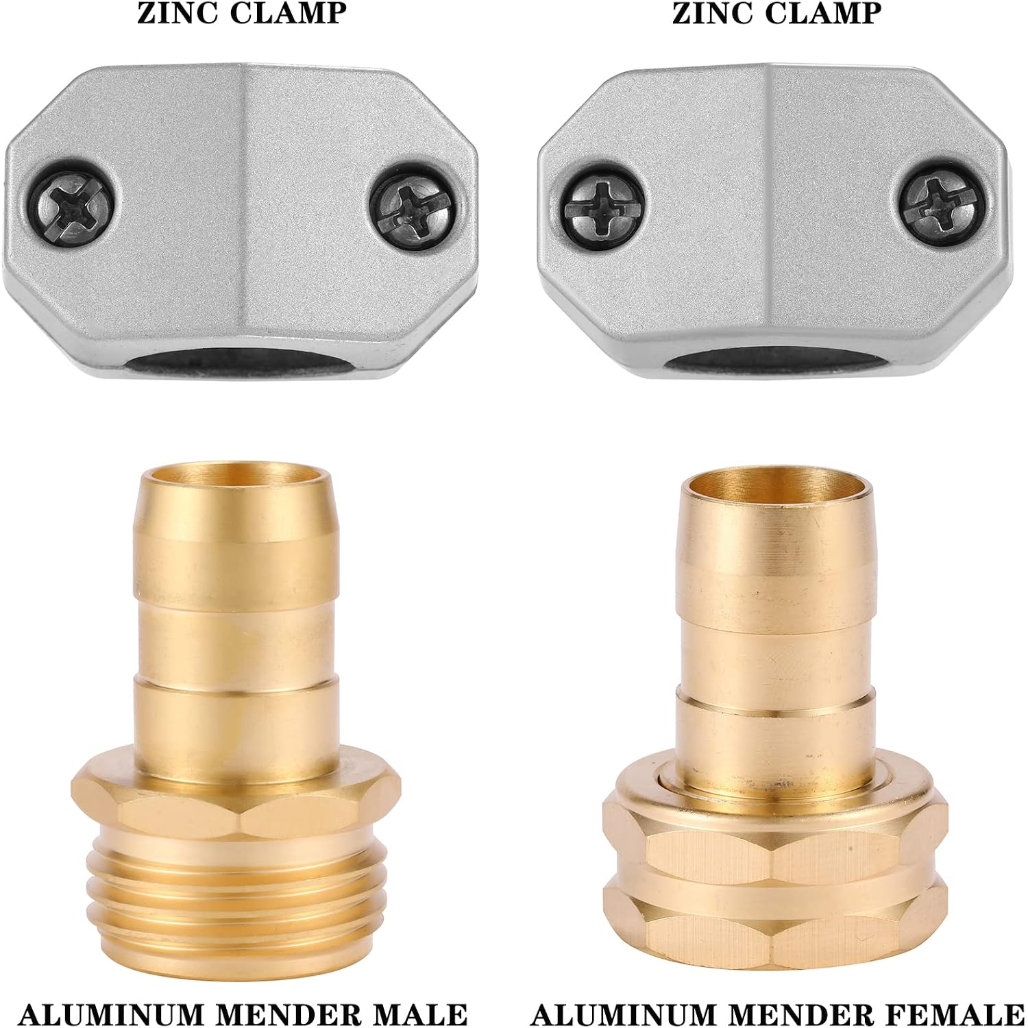 Zinc And Aluminum Male And Female Coupling, Fits All 5/8-Inch And 3/4-Inch Garden Hose Repair Fitting, 2 Pack(Female & Male) | Zinc And Aluminum Hose End Repair