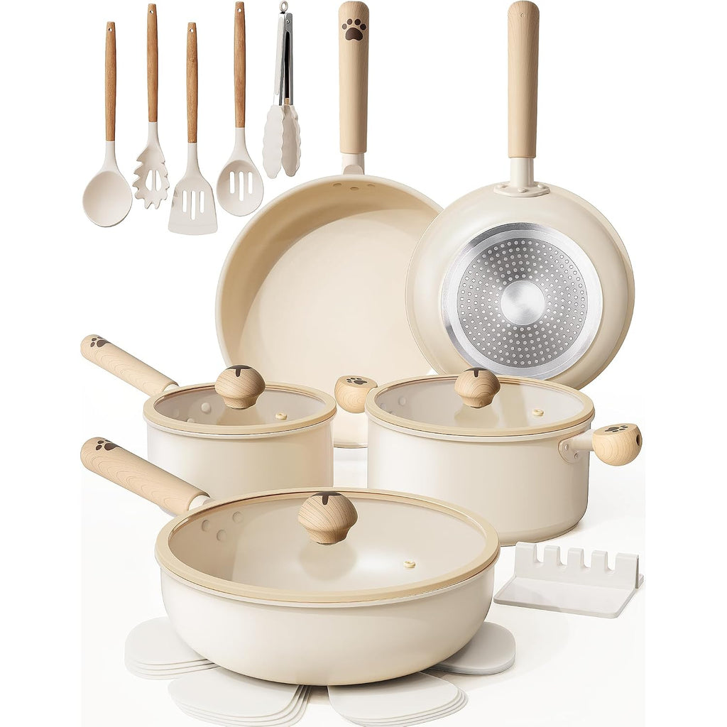 Astercook Pots And Pans Set Non Stick, Ceramic Cookware Set Non Toxic, 18 Pcs Dishwasher Safe Induction Cookware For Everyday Cooking & Housewarming Gifts