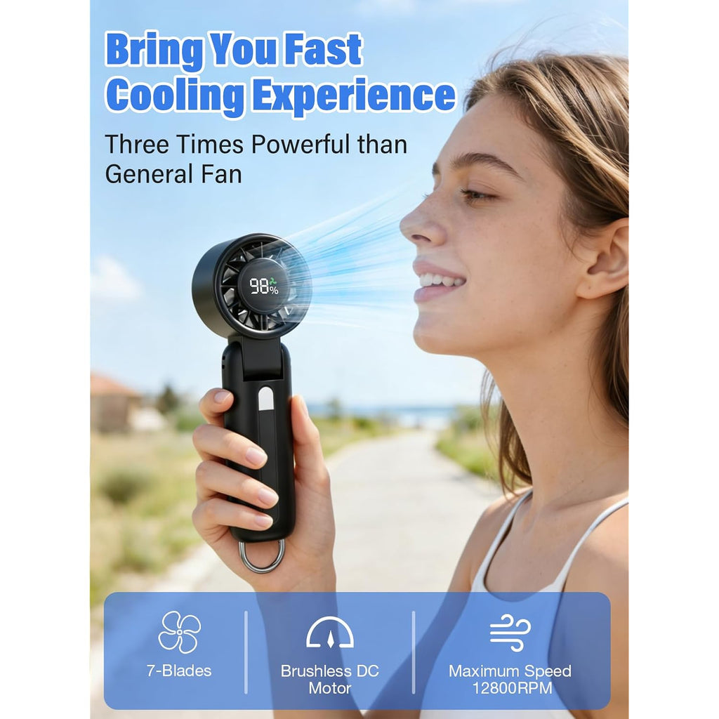 Ai Handheld Fan Turbo, 100-Speed Portable Fan Rechargeable, Mini Fan With 12800 Rpm Strong Airflow, Foldable 4-In-1 Personal Fan For Travel, Camping, Beach & Office, Usb-C & Lightweight & Quiet