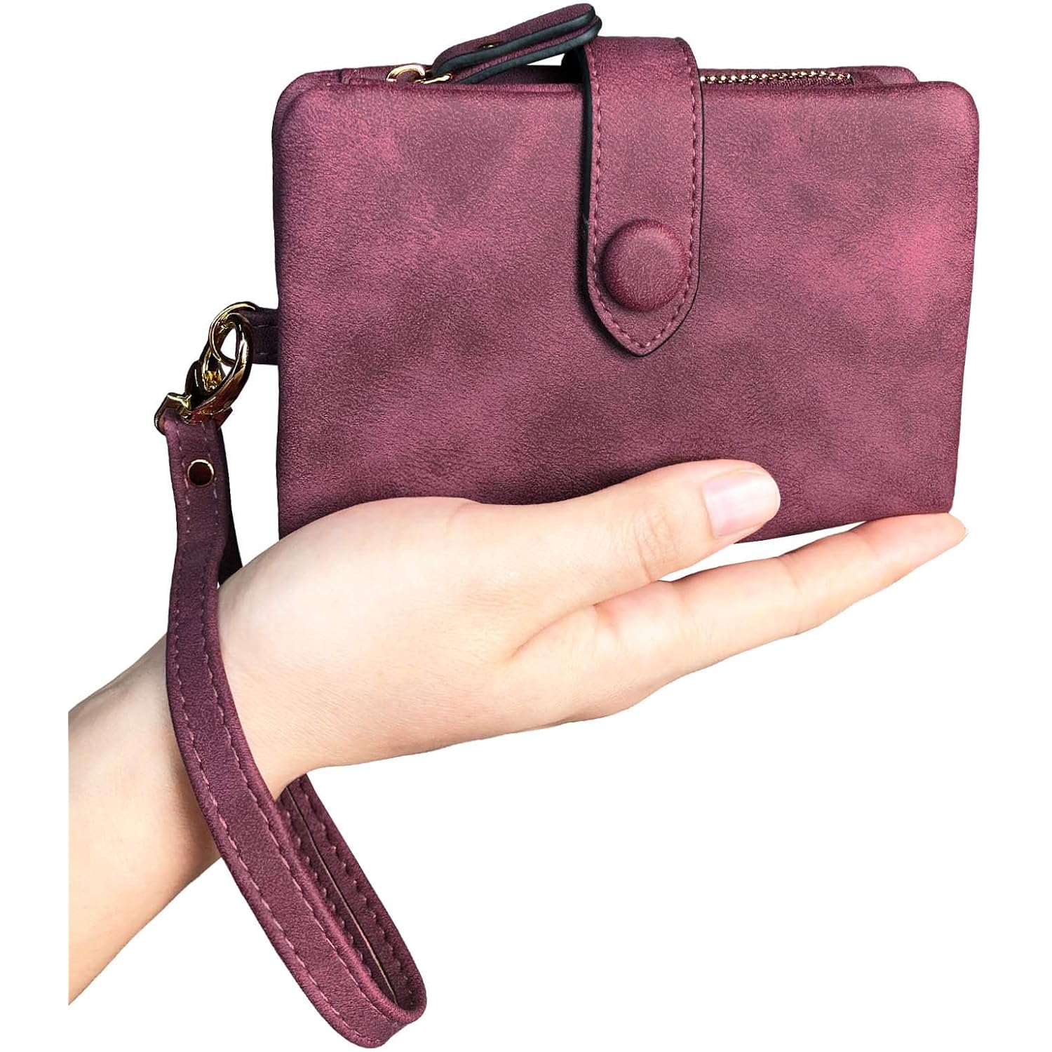 Pofeexio Womens Small Bifold Leather Wallets Rfid Ladies Wristlet With Card Slots Id Window Zipper Coin Purse | Small