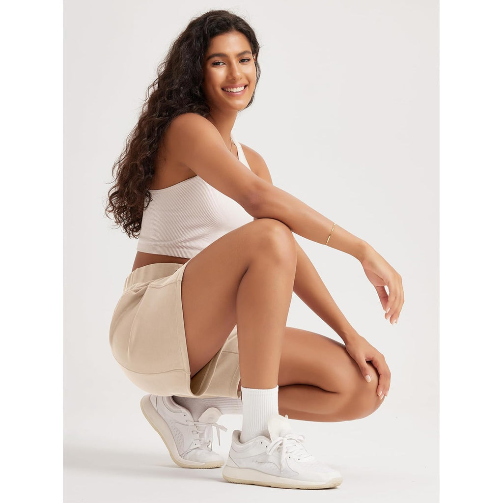 Modal Soft Relaxed Shorts with Pockets for Women High Wasit Casual Shorts