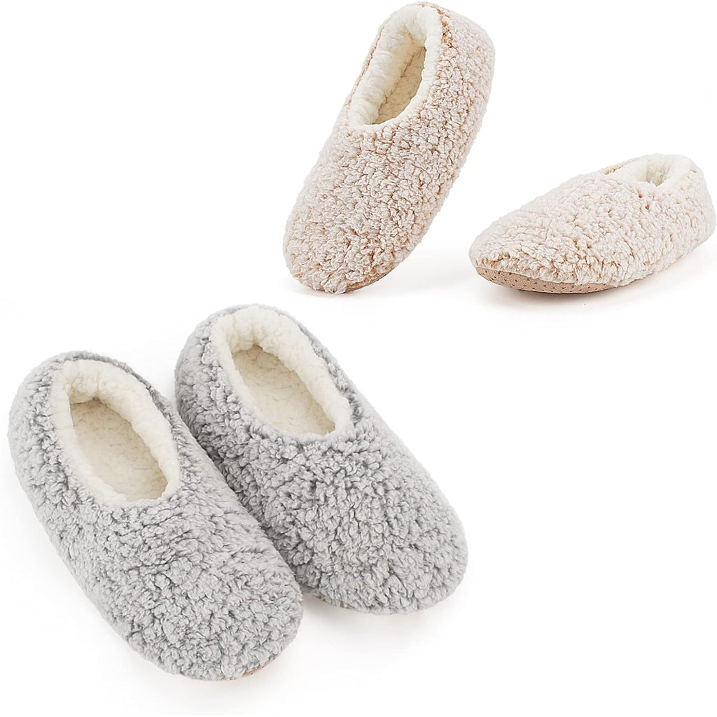 Cozylook 2-Pair Slipper Socks For Women Non Slip Soft Sole Slippers | Fuzzy Or Knit Uppers, Plush Sherpa Lining, Gripper Dots, Elastic Heel, Warm Indoor Comfort, Gift-Ready Packaging