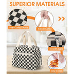 Corduroy Lunch Bag,Small Insulated Lunch Box For Women Men | Reusable Lunchbag,Cute Lunch Tote Bag,Lunchbox For Work,Corduroy Black Checkered