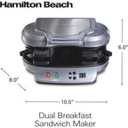 Hamilton Beach Dual Breakfast Sandwich Maker With Egg Cooker Rings & Timer | Perfect For English Muffins, Croissants, Mini Waffles | Customizable & Fast |Pfas-Free | Silver | 25490Mna