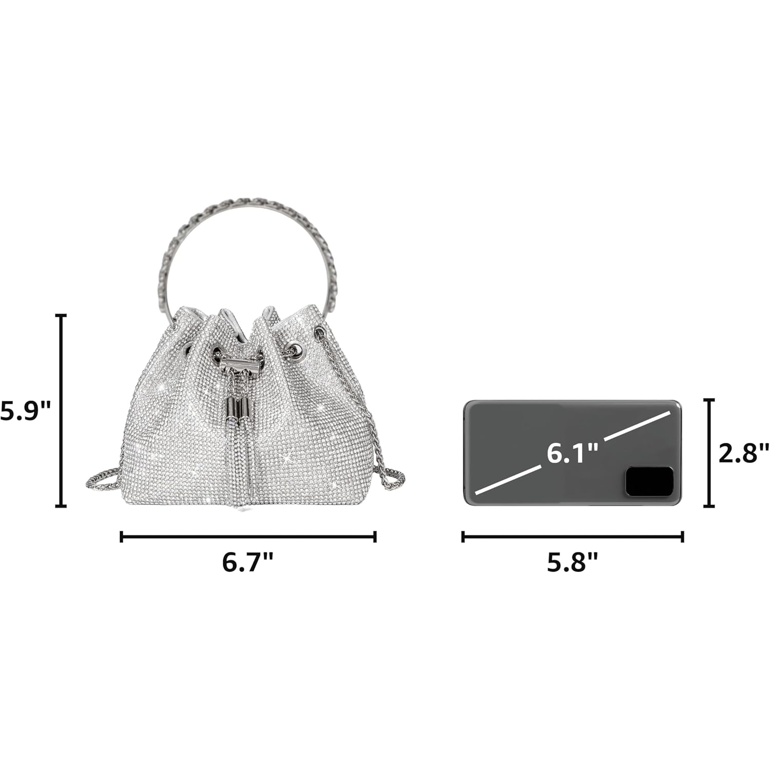 Bling Crystal Rhinestone Clutch Purse, Sparkly Evening Handbag | 10,000 Crystal Rhinestones, Tassel Drawstring And Chain Carry Turn Weddings, Prom And Parties Into High-Sparkle Moments