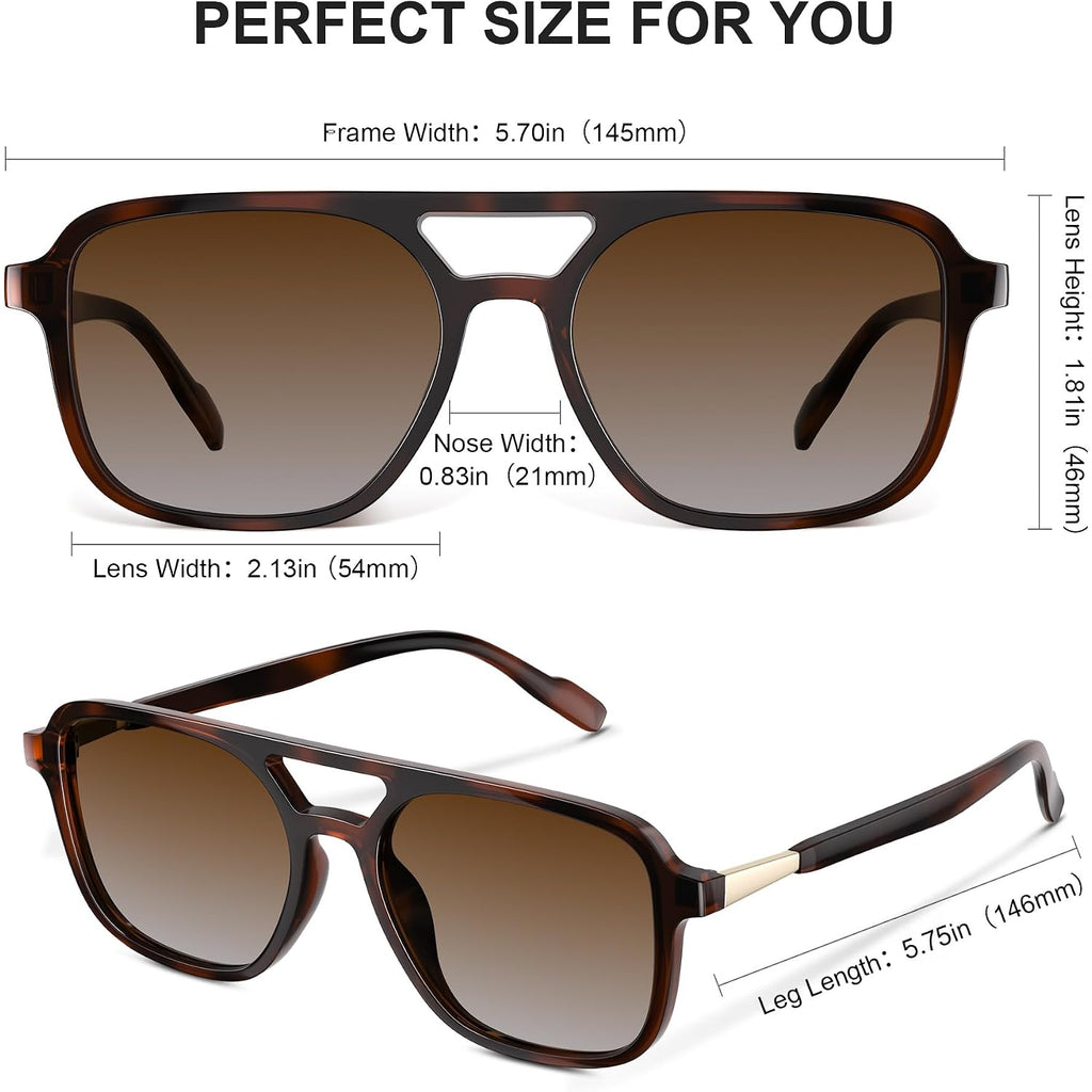 Retro Aviator Sunglasses for Women Men:Polarized Trendy Rectangle Womens Mens Shades Sun Glasses Leopard Brown+black Gray Fade