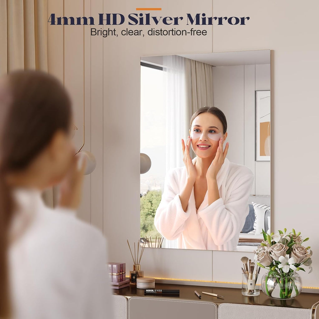 Frameless Bathroom Mirror, 24"x36" Frameless Vanity Mirror, Tempered Glass Rectangle Frameless Wall Mirror, Bathroom Mirrors for Over Sink, Living Room, Bedroom, Entryway
