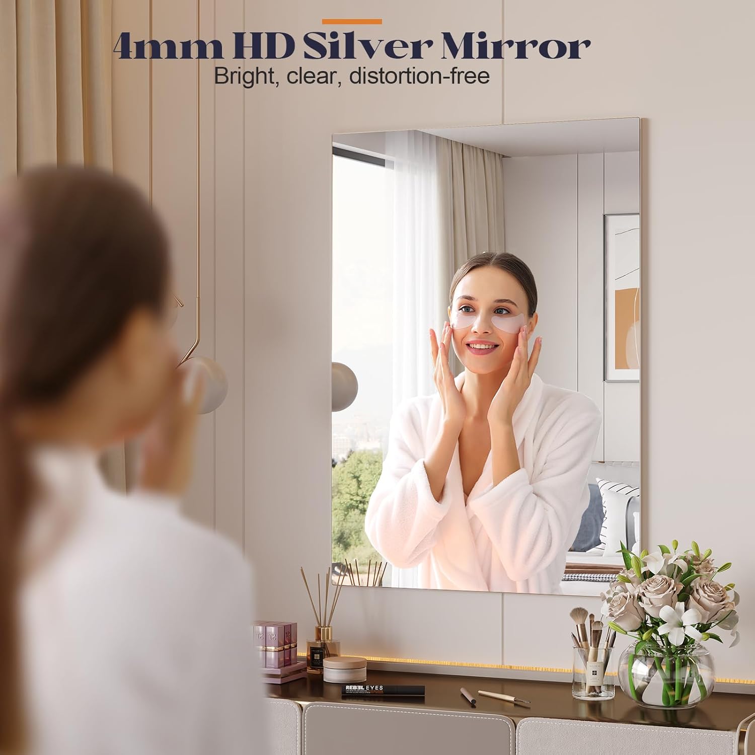 Frameless Bathroom Mirror, 24"x36" Frameless Vanity Mirror, Tempered Glass Rectangle Frameless Wall Mirror, Bathroom Mirrors for Over Sink, Living Room, Bedroom, Entryway