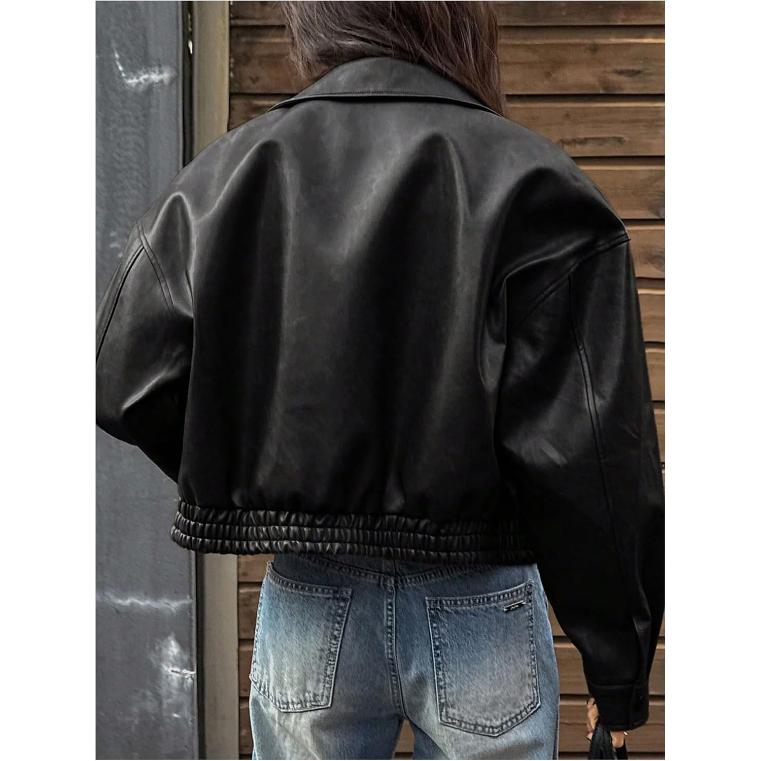 Milumia Women'S Faux Leather Zip Up Jacket Vintage Collared Long Sleeve Motorcycle Jackets
