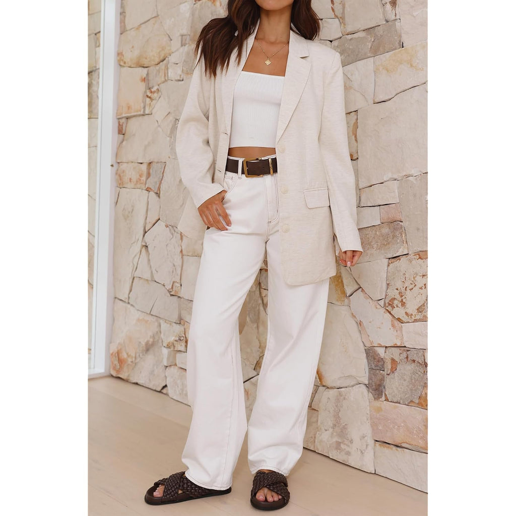Womens Long Sleeve Linen Blazer Casual Spring Summer Lightweight Jackets