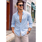 Runcati Mens Button Down Shirt Cotton Linen Casual Long Sleeve Shirts Collared Hippie Beach Tops