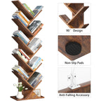 10 Tier Tree Book Shelf, Floor Standing Wood Bookshelf For Narrow Space, Storage Organizer Bookshelves For Books/Cds/Magazine, Bookcase With Shelves For Home Office, Living Room - Brown