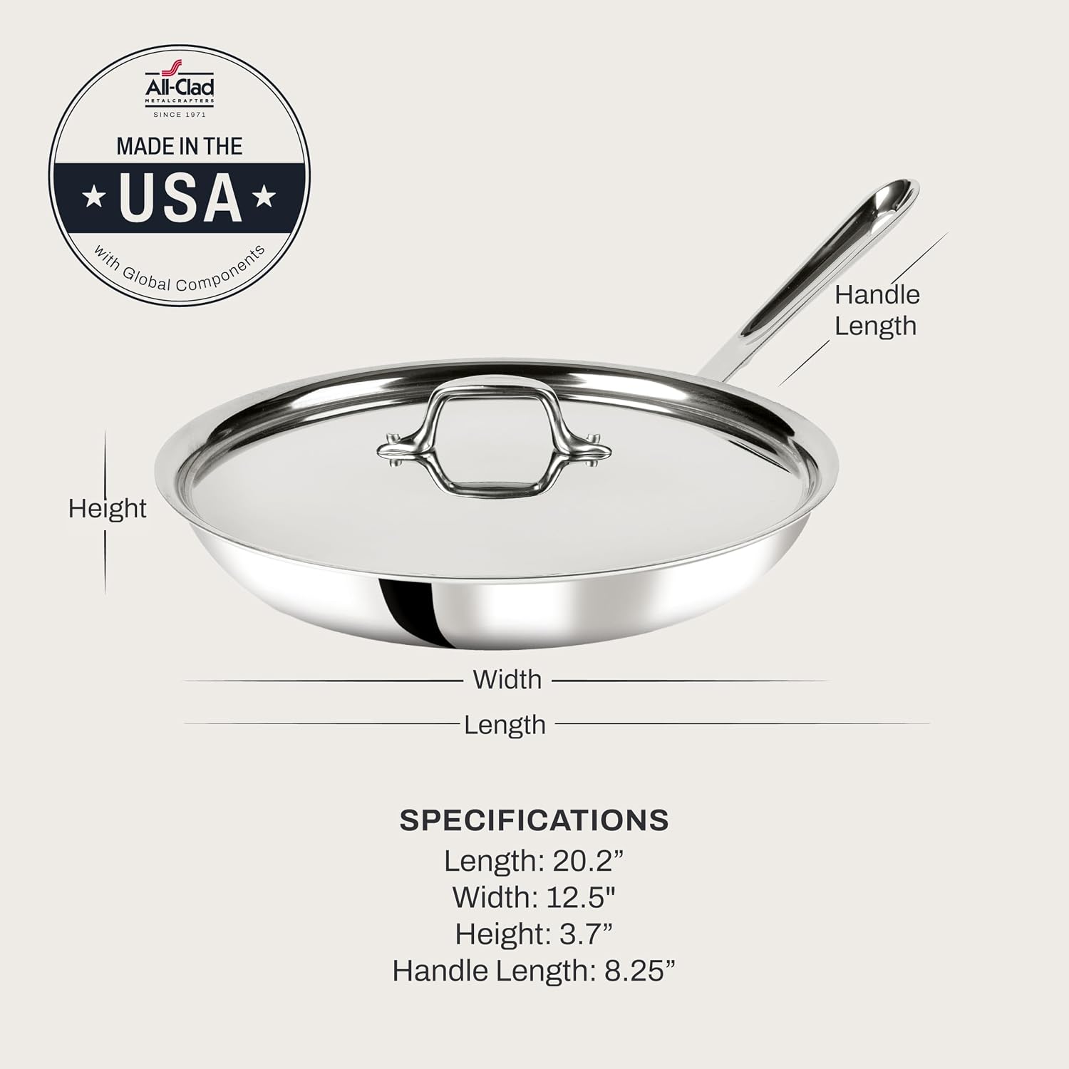 All-Clad D3® Stainless Steel 12 Inch Frying Pan With Lid- Made In The Usa- The Original Bonded Professional Cookware- Oven Safe & Induction Compatible