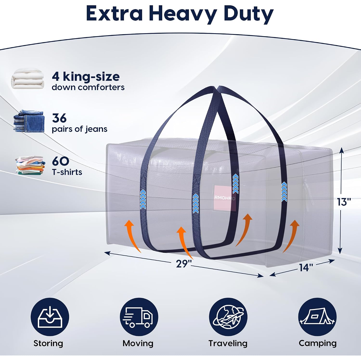 6 Pack Moving Bags Heavy Duty 210Gsm With Full-Open Side Zipper, 93L 220Lbs Waterproof Foldable Storage Totes For College Dorm Move-In, Moving Boxes Alternative & Home Organization, Blue