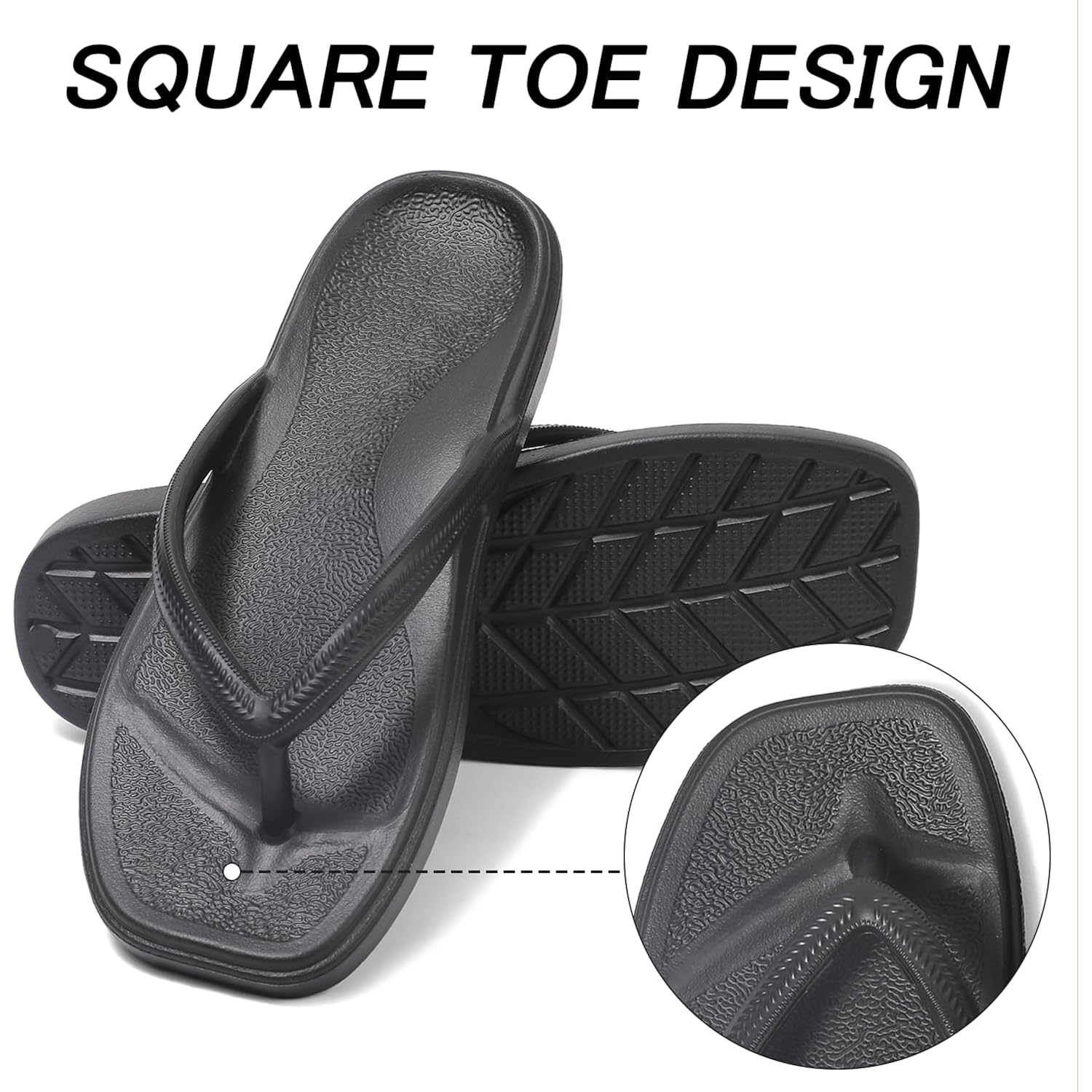 Flip Flops For Women With Arch Support - Square Toe Thong Sandals Comfortable Lightweight Summer Beach Walking Sandals