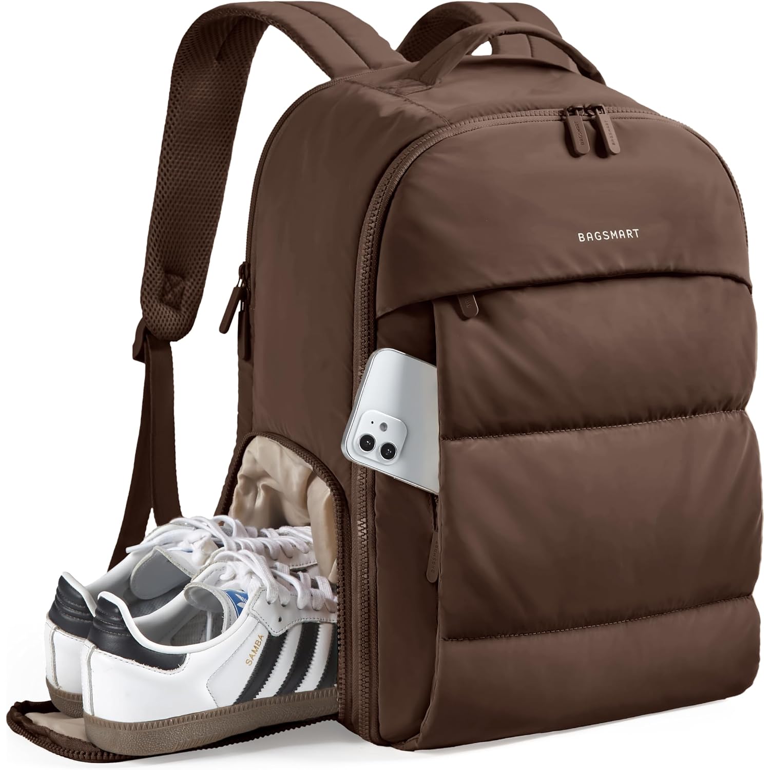 Bagsmart 30L Travel Backpack For Women, Carry On Backpack For Airplanes, Gym Backpack With Shoe Compartment, Lightweight Travel Bag Fits 15.6 Inch, Water-Resistant, Chocolate