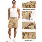 Rqp Mens Cotton Linen Shorts Casual Drawstring 7Inch Inseam Shorts Stretch Summer Beach Wear