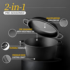 EDGING CASTING 2-in-1 Pre-Seasoned Cast Iron Dutch Oven Pot with Skillet Lid Cooking Pan, Cast Iron Skillet Cookware Pan Set with Dual Handles, Indoor Outdoor for Bread/Frying/Baking/Camping/BBQ, 5 Qt