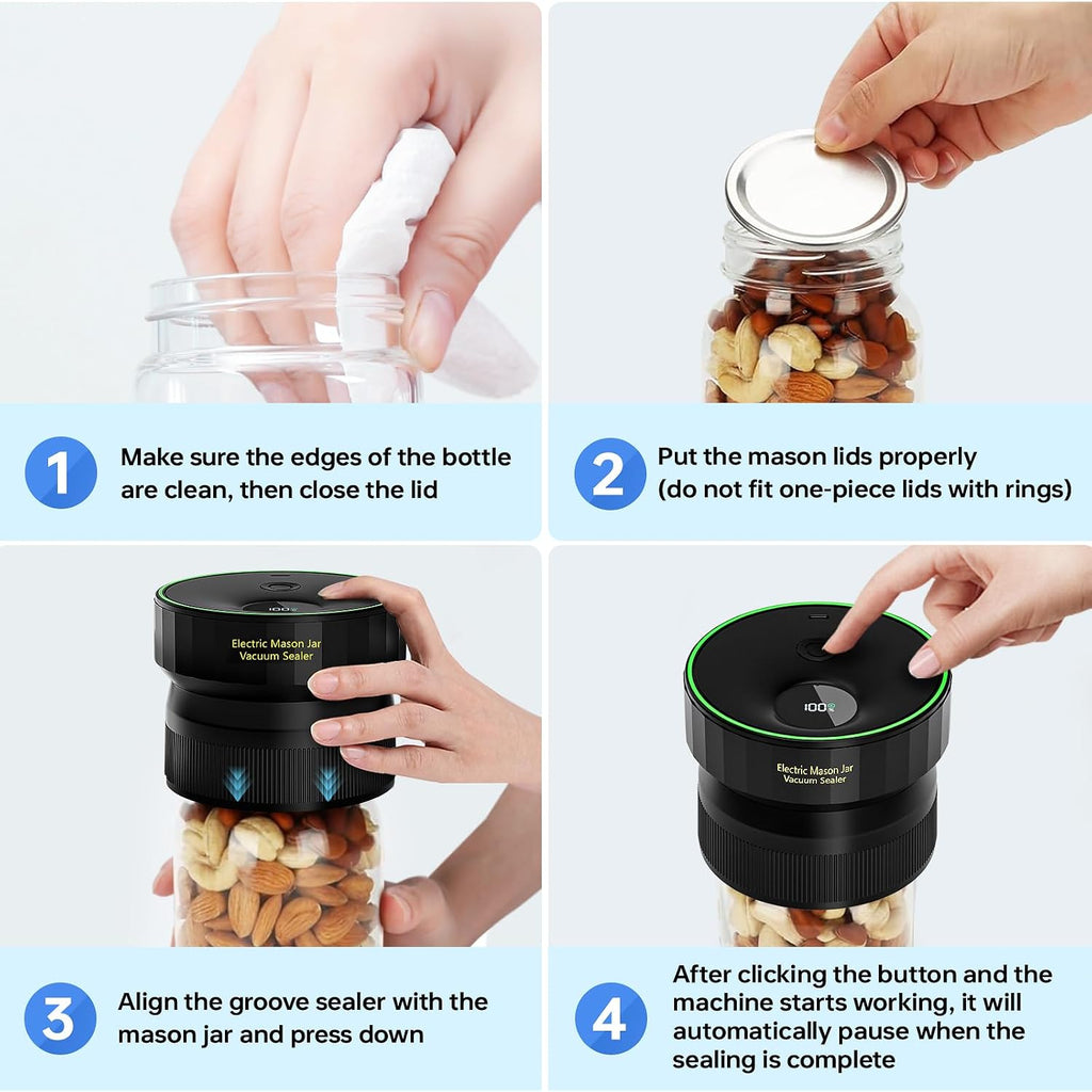2026 Upgraded One-Integrated Mason Jar Vacuum Sealer, Fully Automated | Electric Portable Vacuum Sealer For Regular Mouth And Wide Mouth Canning Jars