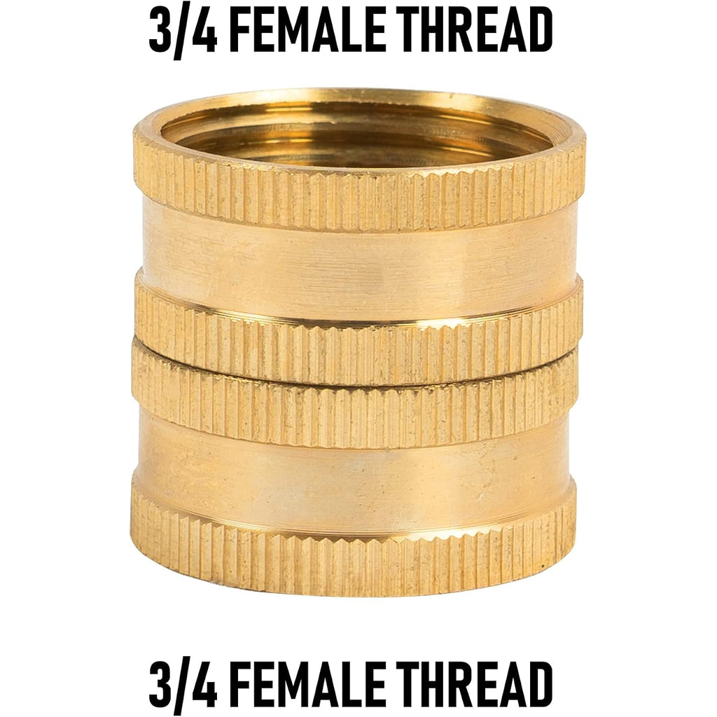 Hourleey Garden Hose Adapter, 3/4 Inch Solid Brass Hose Connectors, 2 Pack Hose Connector With 2 Extra Washers (Female To Female)