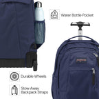Jansport Driver 8 Rolling Backpack - Wheeled Travel Bag With 15-Inch Laptop Sleeve, One Size, Black