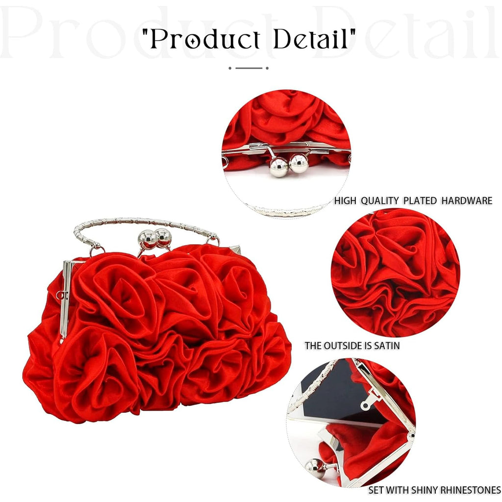 JAMBHALA Women Evening Clutch Bag Floral Satin Small Purses with Detachable Strap for Wedding, Party, Prom