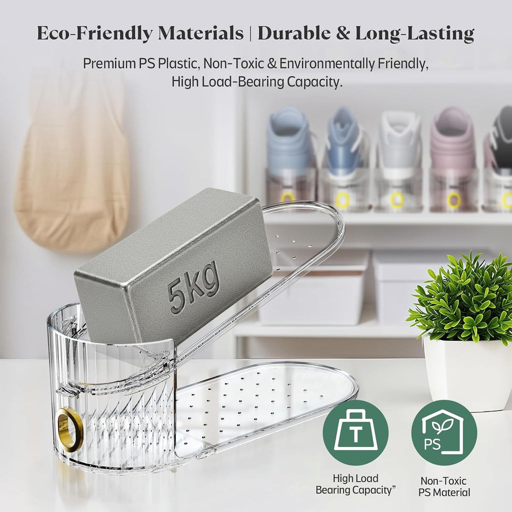 Clear 10 Pack Shoe Slot Organizer, Shoe Stacker Organizer Holders For A Pair Of Shoes, Adjustable Thickening Double Layer 50% Shoe Space Saver Rack Storage For Closet (Clear, 10 Pack)