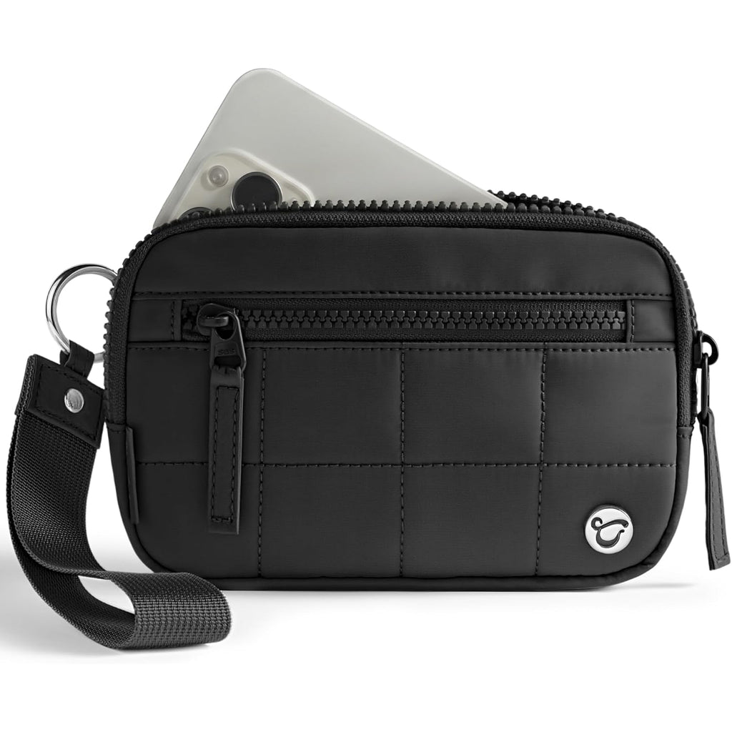 Womens Wallet Card Holder Purse With Zipper Quilted Phone Wallet Rfid Blocking Small Wristlet Wallets For Everyday, Travel (Black)