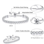 Tennis Bracelets for Women White Gold Plated Diamond AAA+ Cubic Zirconia CZ Dainty Classic Adjustable Slider Bracelet Silver Fashion Jewelry Wedding Gift
