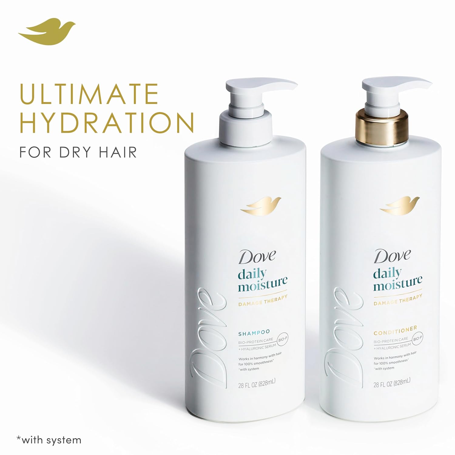 Dove Damage Therapy Shampoo Daily Moisture for Dry Hair with Bio-Protein Care Technology and Hyaluronic Serum 28 Fl Oz