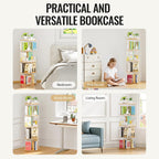 Rotating Bookshelf, 360 Degree Revolving Bookcase, 4-Tier Spinning Bookshelf, Clear Acrylic & Solid Wood Rotating Bookcase For Kid’S Playroom, Bedroom And Living Room, Square