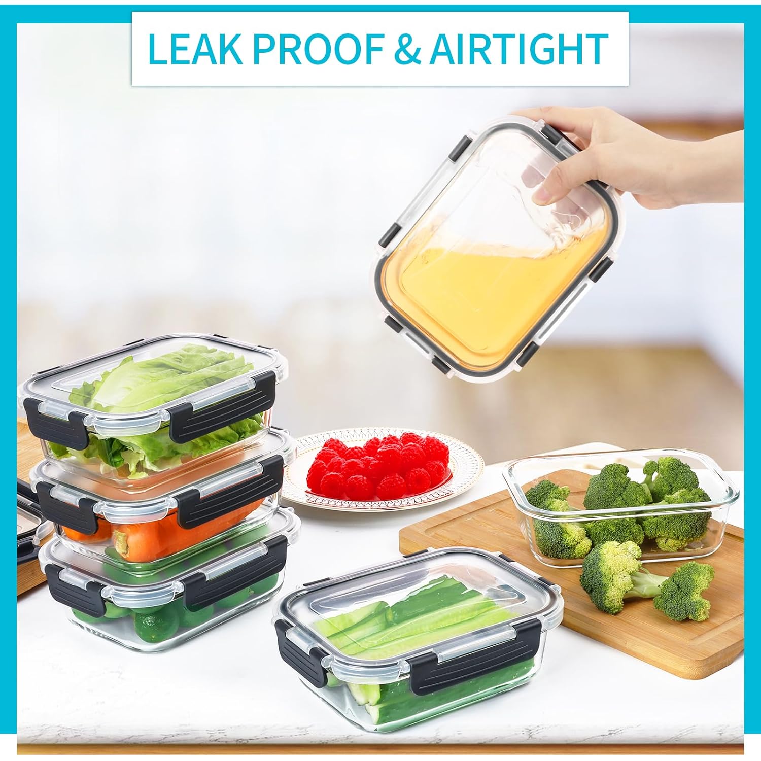 Skroam 10 Pack Glass Meal Prep Containers, 22 OZ Glass Airtight Food Storage Containers with Lids, Pantry Kitchen Storage Containers for Lunch, Food Storage, Meal Prep, Lunch Bento Boxes