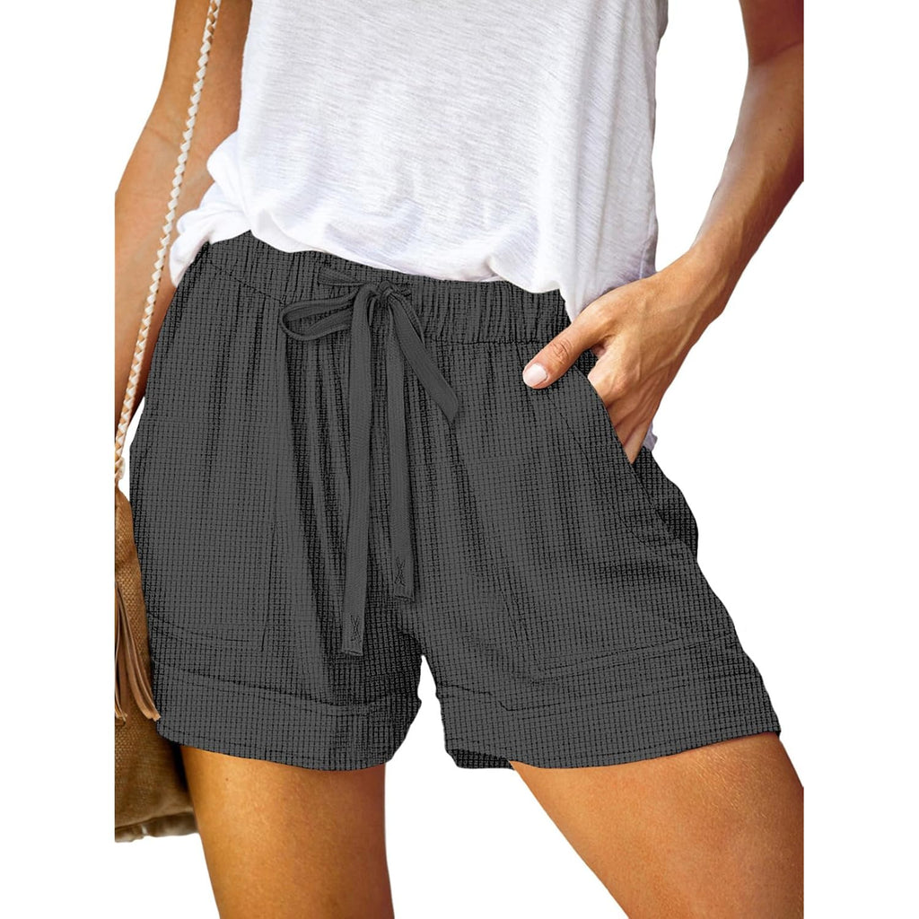Womens Shorts Drawstring Dressy Casual Elastic Waist Trendy Summer Athletic Comfy Ladies Cotton Shorts with Pockets