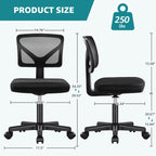 Olixis Armless Office Chair, Ergonomic Desk Chair With Wheels, Mesh Back, Removable Washable Foam Cushion, Height Adjustable Rolling Swivel Chairs For Small Space, Home, Office, Black