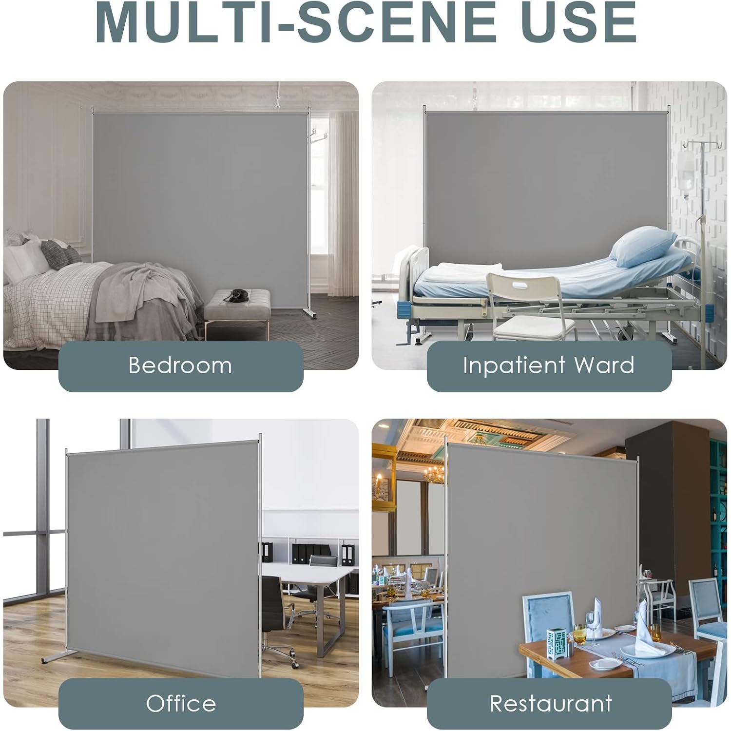 Rantila Single Large Panel Room Divider, Privacy Screen For Office, Partition Separators, Freestanding Divider 71''W X 69.5''H, Grey