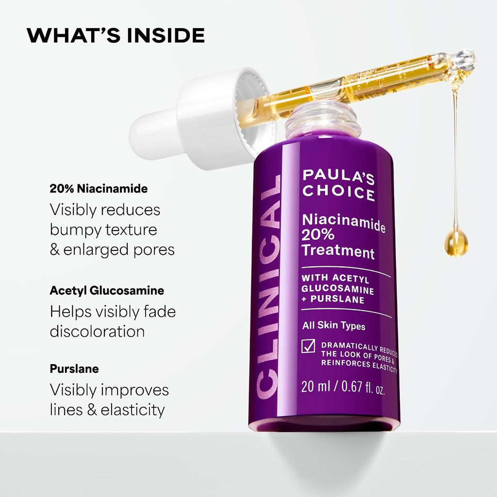 Paula'S Choice Clinical 20% Niacinamide Vitamin B3 Concentrated Face Serum, Anti-Aging Serum For Face, Treatment For Discoloration & Minimizing Large Pores, Fragrance-Free, 0.67Oz