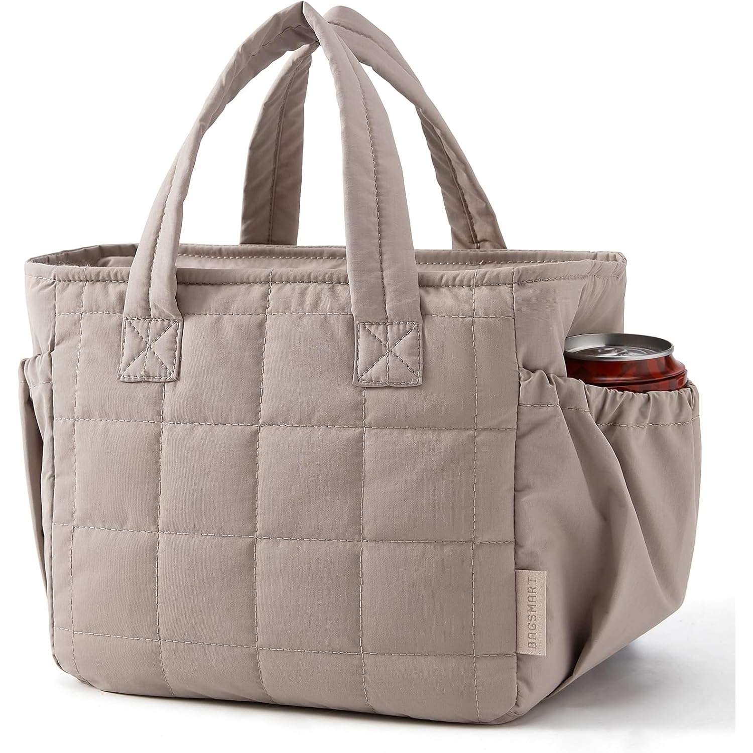 Bagsmart Lunch Bag For Women Small Cute Quilted Lunch Box Insulated Lightweight, Leakproof, Durable & Reusable Tote Bag For Work, Travel, Outdoor, Brown
