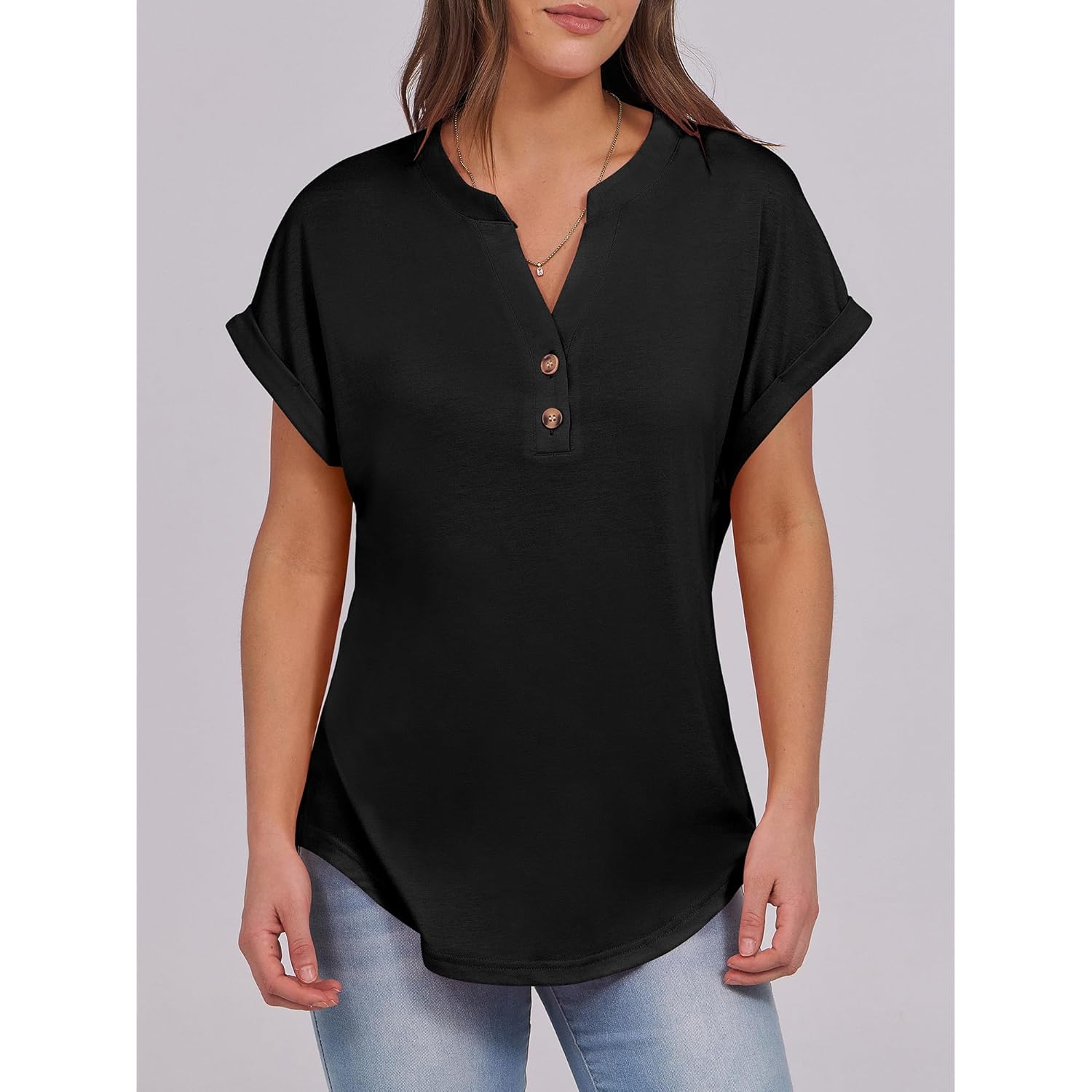 Womens Short Sleeve Henley Tops V Neck Dressy Casual Blouses Summer Trendy Tee Shirts 2026 Vacation Fashion Clothes