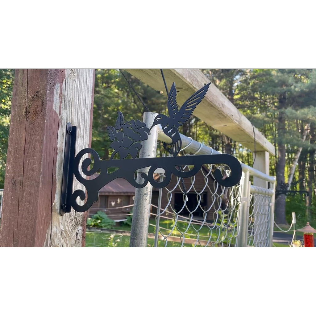 2-Pack 10 Inch Aesthetic Plant Hangers Outdoor – Metal Hanging Plant Bracket With Beautiful Hummingbird Pattern – Heavy Duty Plant Hooks For Hanging Plants, Bird Feeder, Wind Chime, Lantern
