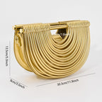Half-Moon Clutch Purse For Women Wedding Woven Evening Shoulder Bag Top Handle Gold Party Prom Handbag