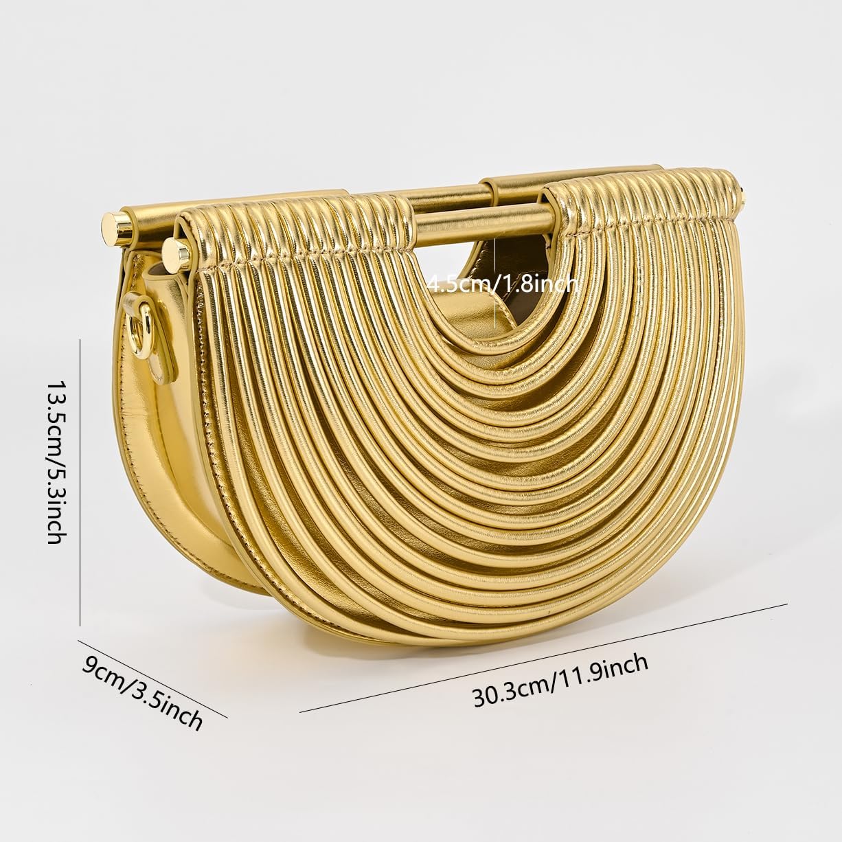 Half-Moon Clutch Purse For Women Wedding Woven Evening Shoulder Bag Top Handle Gold Party Prom Handbag