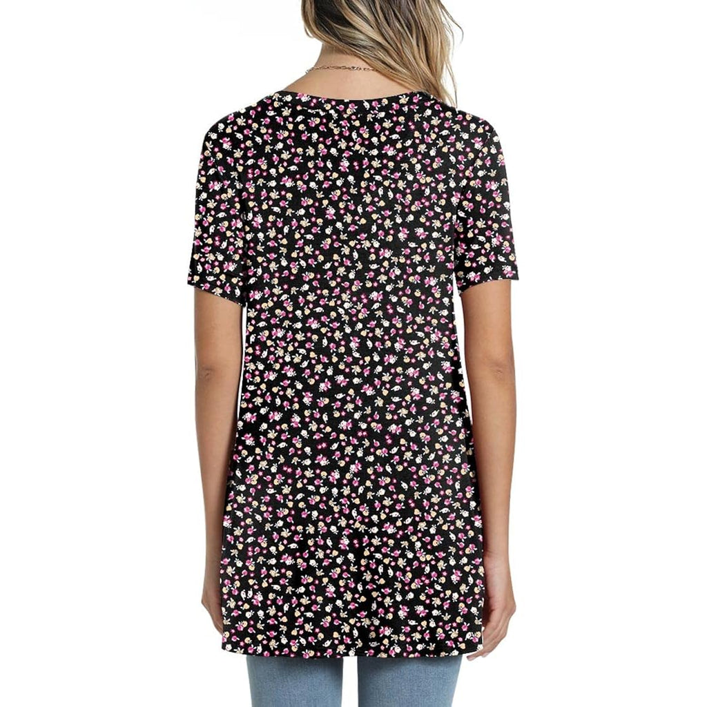 POPYOUNG Women's Summer Long Tunic Top To Wear With Leggings Short Sleeve Shirt Loose Fit Dressy