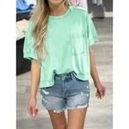 Cicy Bell Womens Summer Cropped T-Shirts Boxy Casual Short Sleeve Crew Neck Tops Acid Wash Cotton Loose Fit Tee Shirts